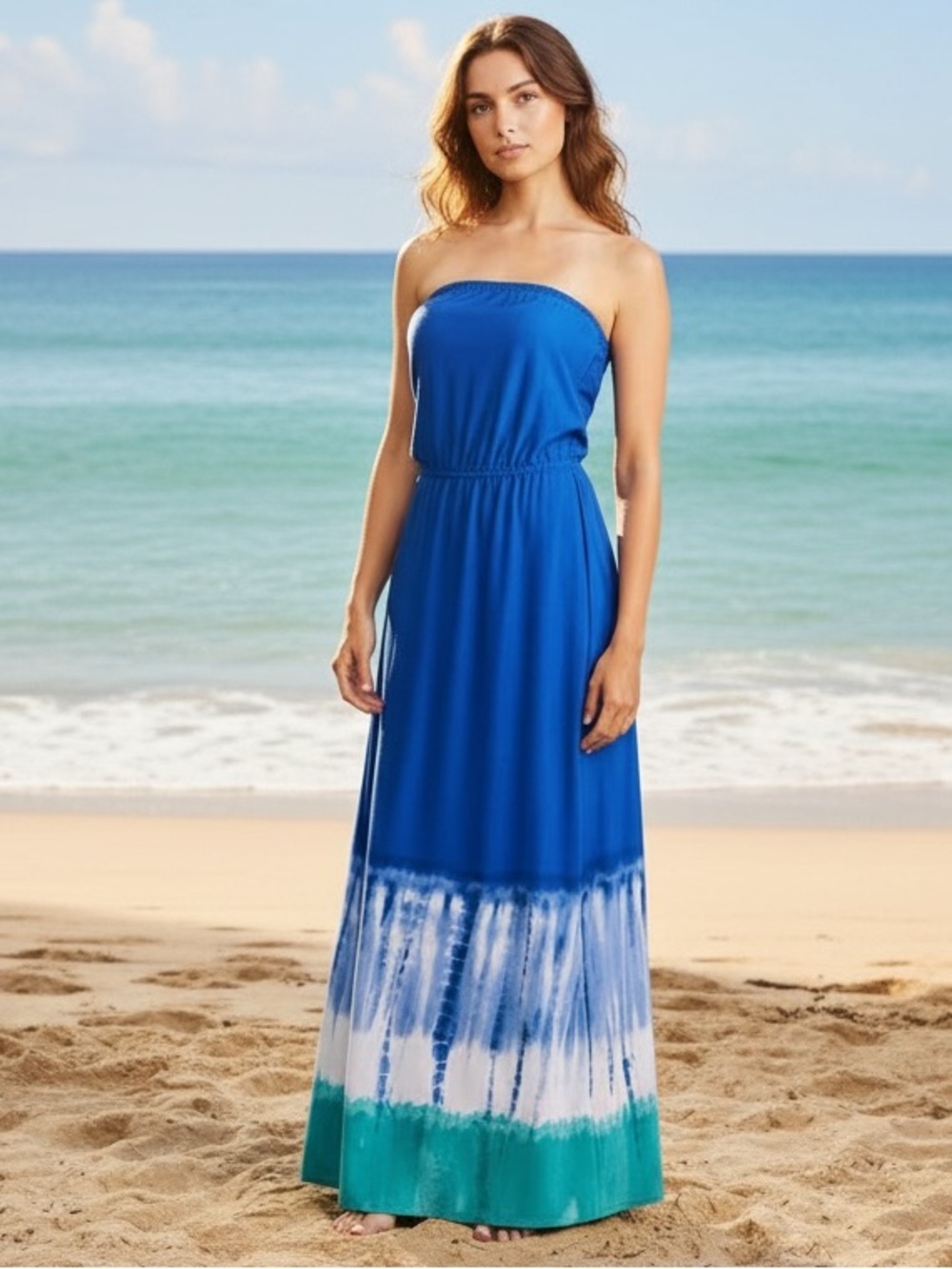 Ultra Blue Combo Strapless Maxi Dress Size S NEW